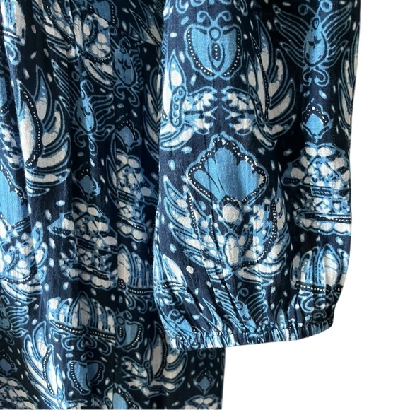 CAROLINE CONSTAS Blue Printed Size Medium Cotton Boho Midi Low V Neck Dress - Picture 11 of 12